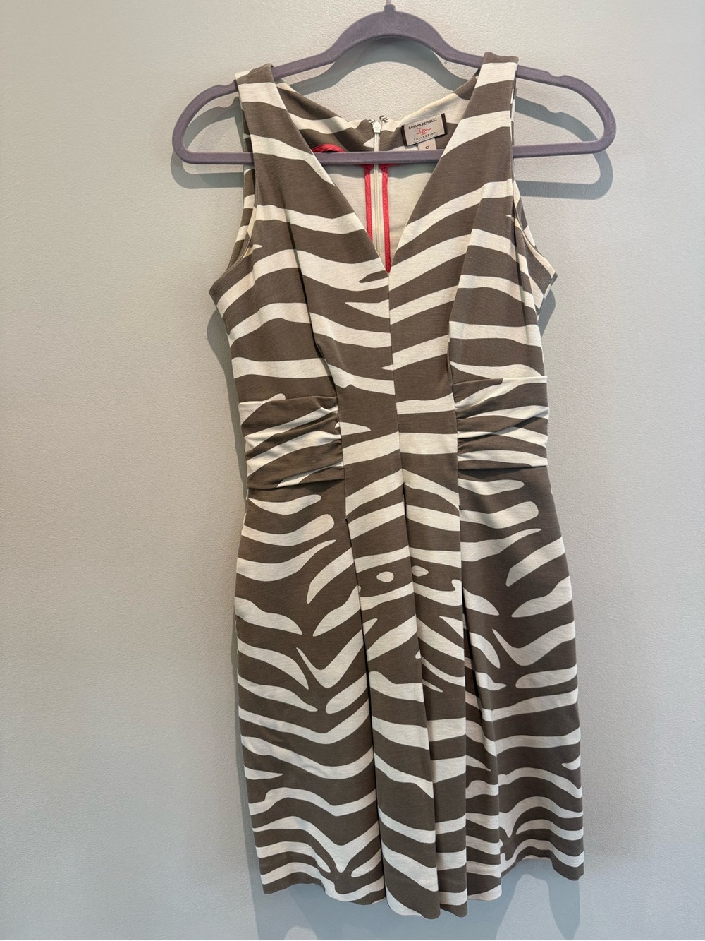 Banana Republic Taupe & White Sleeveless Zebra-Print Midi Dress